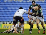 London Irish's James O'Connor and Worcester Warriors' Rob O'Donnell in action during their Aviva Premiership match on January 4, 2013
