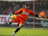 Marcus Bettinelli of Accrington Stanley in action during the Sky Bet League Two match between Northampton Town and Accrington Stanley at Sixfields Stadium on November 30, 2013