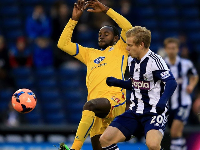 West Brom's Matej Vydra and Crystal Palace's Hiram Boateng in action during their FA Cup third round match on January 4, 2013