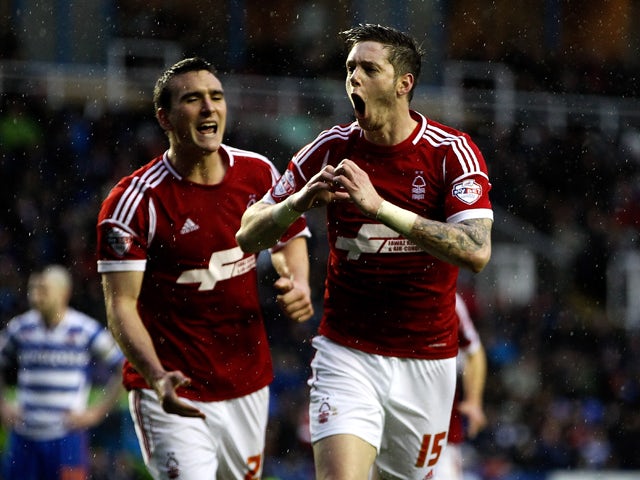 Greg Halford of Nottingham Forest celebrates after scoring the opening goal of the game during the Sky Bet Championship match between Reading and Nottingham Forest at Madejski Stadium on January 01, 2014