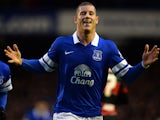 Everton's Ross Barkley celebrates after scoring the opening goal against QPR during their FA Cup third round match on January 4, 2013