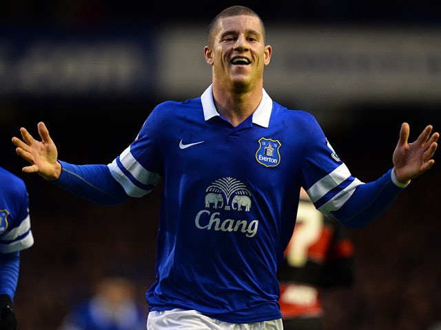 Everton's Ross Barkley celebrates after scoring the opening goal against QPR during their FA Cup third round match on January 4, 2013