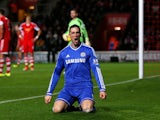 Fernando Torres of Chelsea celebrates after scoring the opening goal during the Barclays Premier League match between Southampton and Chelsea at St Mary's Stadium on January 1, 2014