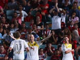 Stein Huysegems of the Phoenix celebrates his goal during the round 13 A-League match between the Western Sydney Wanderers and Wellington Phoenix at Parramatta Stadium on January 1, 2014