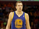 David Lee of the Golden State Warriors walks up court after a play in the fourth quarter against the Cleveland Cavaliers at Quicken Loans Arena on December 29, 2013 