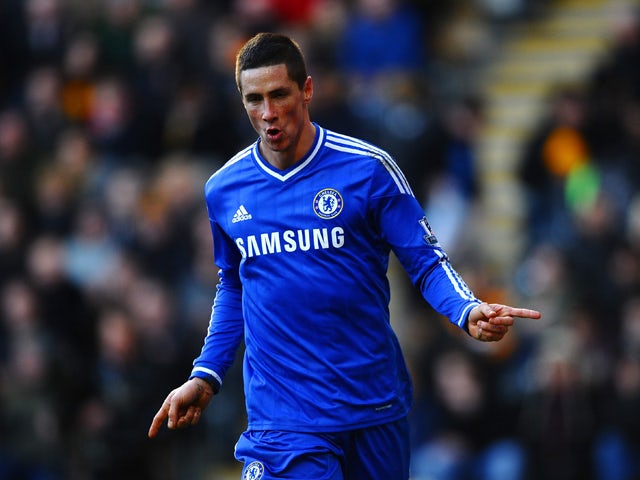 Fernando Torres of Chelsea celebrates scoring their second goal during the Barclays Premier League match between Hull City and Chelsea at KC Stadium on January 11, 2014