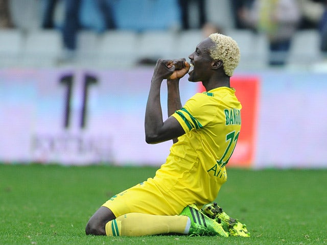 Nantes' Ismael Bangoura celebrates after scoring the opening goal against Lorient during their Ligue 1 match on January 12, 2014