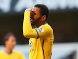 Jason Puncheon of Crystal Palace reacts after missing his penalty during the Barclays Premier League match between Tottenham Hotspur and Crystal Palace on January 11, 2014