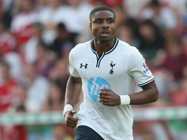 Jon Obika of Tottenham Hotspur in action during the pre season friendly between Tottenham Hotspur and Swindon Town at the County Ground on July 16, 2013