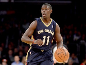 Jrue Holiday #11 of the New Orleans Pelicans brings the ball up court during the game against the Los Angeles Lakers at Staples Center on November 12, 2013