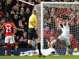 Luis Antonio Valencia of Manchester United scores the opening goal during the Barclays Premier League match between Manchester United and Swansea City on January 11, 2014