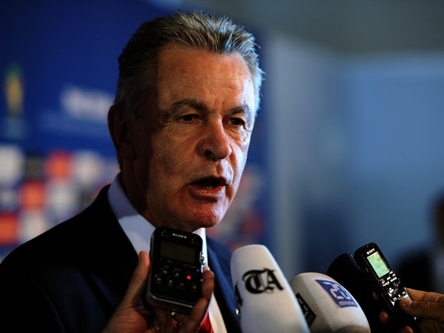 Switzerland coach Ottmar Hitzfeld speaks to members of the media after the Final Draw for the 2014 FIFA World Cup Brazil at Costa do Sauipe Resort on December 6, 2013