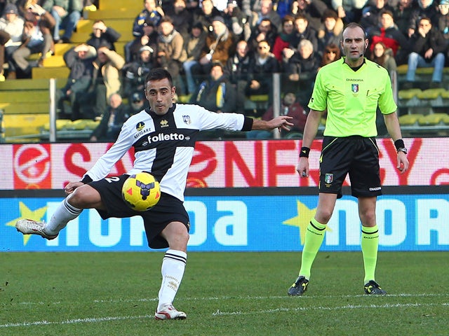 Marco Marchionni of Parma FC scores his team's second goal during the Serie A match between Parma FC and Torino FC at Stadio Ennio Tardini on January 6, 2014