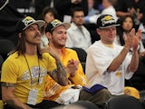 Anthony Kiedis and Flea of Red Hot Chili Peppers attend Game Seven of the NBA playoff finals between the Boston Celtics and the Los Angeles Lakers during the 2010