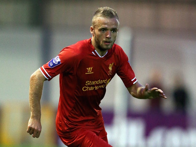 Ryan Mclaughlin of Liverpool U21 in action during the Barclays U21s Premier League match between Manchester City U21 and Liverpool U21 at Ewen Fields on September 23, 2013