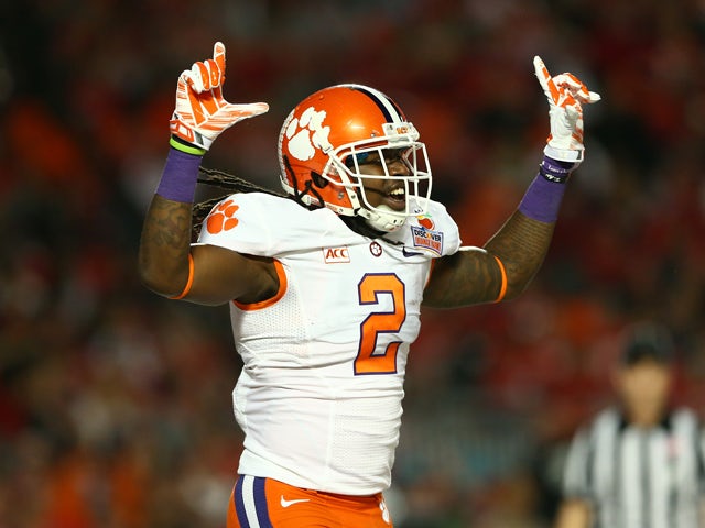 Sammy Watkins #2 of the Clemson Tigers celebrates a touchdown in the first quarter against the Ohio State Buckeyes during the Discover Orange Bowl at Sun Life Stadium on January 3, 2014