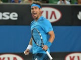 Italy's Fabio Fognini celebrates his victory against Sam Querrey of the US during their men's singles match on day five of the 2014 Australian Open tennis tournament in Melbourne on January 17, 2014