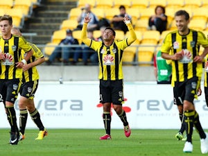 Wellington's Carlos Hernandez celebrates after scoring the opening goal against Melbourne on January 18, 2014