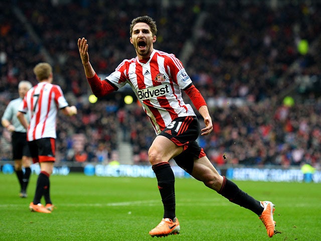 Sunderland's Fabio Borini celebrates after scoring his team's first goal against Southampton during their Premier League match on January 18, 2014