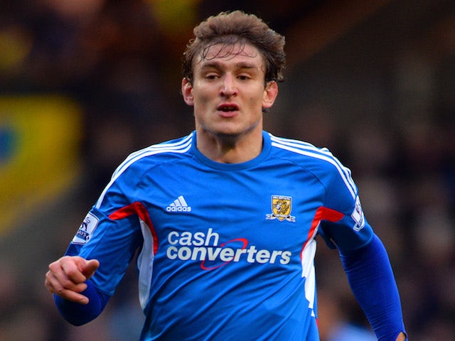 Nikica Jelavic of Hull City in action during the Barclays Premier League match between Norwich City and Hull City at Carrow Road on January 18, 2014