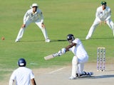 Sri Lankan batsman Angelo Mathews plays a shot during the second day of the third and final cricket Test match between Pakistan and Sri Lanka at the Sharjah International Cricket Stadium, in the Gulf emirate of Sharjah, on January 17, 2014