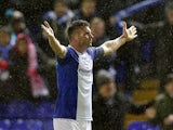 Birmingham's Paul Robinson celebrates after scoring the opening goal against Bristol Rovers during their FA Cup third round replay match on January 14, 2014