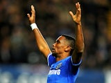 Chelsea's Samuel Eto'o celebrates after completing his hat-trick against Man United during their Premier League match on January 19, 2014