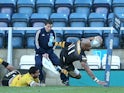 London Wasps' Tom Varndell scores a try against Viadana during their Challenge Cup match on January 19, 2014