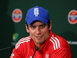 Alastair Cook of England speaks at a press conference after defeating Australia during game four of the One Day International series between Australia and England at WACA on January 24, 2014