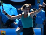 Canada's Eugenie Bouchard celebrates after victory in her women's singles match against Serbia's Ana Ivanovic on day nine at the 2014 Australian Open tennis tournament in Melbourne on January 21, 2014