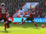 Matt Ritchie of Bournemouth fails to block Victor Moses of Liverpool as he scores the opening goal during the FA Cup Fourth Round match between Bournemouth and Liverpool at Goldsands Stadium on January 25, 2014
