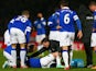 Bryan Oviedo of Everton lies on the ground as he receives treatment during the Budweiser FA Cup fourth round match against Stevenage on January 25, 2014