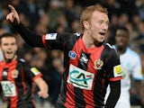 Nice's Belgian midfielder Christian Bruls reacts after scoring a goal against Marseille on January 21, 2014 