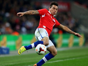 Eduardo Vargas of Chile in action during the international friendly match between England and Chile at Wembley Stadium on November 15, 2013