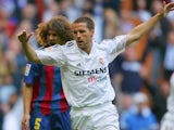 Michael Owen, then of Real Madrid, celebrates his goal against Barcelona on April 10, 2005.
