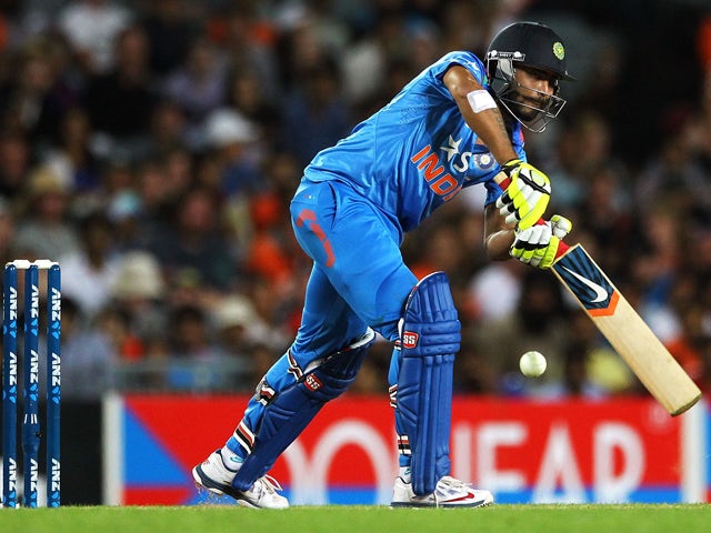 Ravindra Jadeja of India bats during the One Day International match between New Zealand and India at Eden Park on January 25, 2014