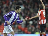 Valladolid's Oscar Gonzalez celebrates after scoring the opening goal against Athletic Bilbao during their La Liga match on January 20, 2014