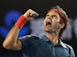 Roger Federer celebrates during the Australian Open quarter-final against Andy Murray in Melbourne on January 22, 2014