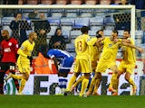 Aaron Wilbraham of Crystal Palace celebrates his goal with team mates during the Budweiser FA Cup fourth round match between Wigan Athletic and Crystal Palace at DW Stadium on January 25, 2014