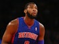 Andre Drummond of the Detroit Pistons takes a foul shot against the New York Knicks during their game at Madison Square Garden on January 7, 2014