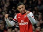 Arsenal's English midfielder Alex Oxlade-Chamberlain celebrates after scoring his second goal during the English Premier League football match between Arsenal and Crystal Palace at the Emirates Stadium in London on February 2, 2014