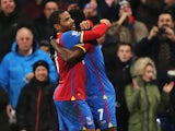 Jason Puncheon of Crystal Palace celebrates his goal with Yannick Bolasie during the Barclays Premier League match between Crystal Palace and Hull City at Selhurst Park on January 28, 2014 