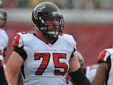 Garrett Reynolds #75 of the Atlanta Falcons warms up before play against the Tampa Bay Buccaneers on November 17, 2013