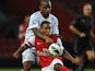 Jason Puncheon of Southampton and Jernade Meade of Arsenal during the Markus Liebherr Memorial Cup match between Southampton and Arsenal at St Mary's Stadium on July 14, 2012