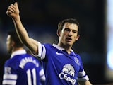 Leighton Baines of Everton celebrates victory after the Barclays Premier League match between Everton and Norwich City at Goodison Park on January 11, 2014