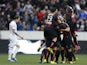 Nice's players celebrate after scoring during the French L1 football match Nice (OGC Nice) vs Lille (LOSC) on February 2, 2014