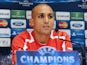 Olympiacos' Algerian player Rafik Djebbour attends a press conference on October 23, 2012