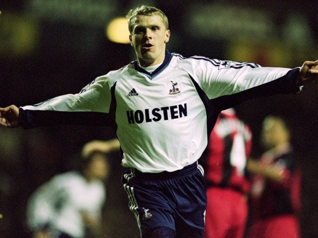 Sergei Rebrov celebrates scoring for Tottenham Hotspur on December 15, 2001.