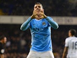 Manchester City's Steven Jovetic celebrates after scoring his team's fourth goal against Tottenham during their Premier League match on January 29, 2014
