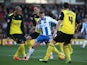 Andrea Orlandi of Brighton takes on the Watford defence during the Sky Bet Championship match between Watford and Brighton & Hove Albion at Vicarage Road on Febuary 02, 2014
